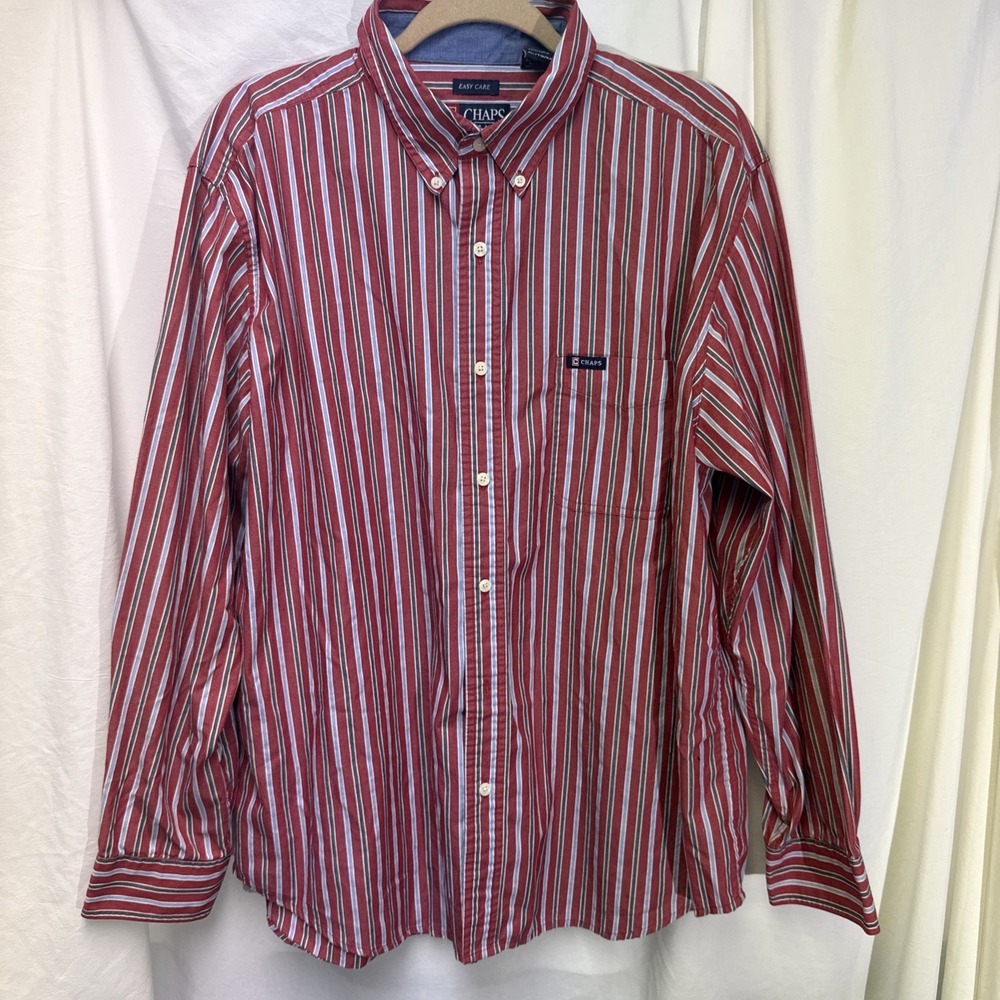 Vintage Chaps Ralph Lauren Shirt Button Down Red Blue Striped Mens‎ XL